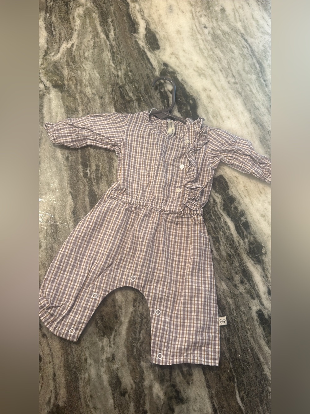 Girls Plaid Ruffle Romper - purple and orange Plaid